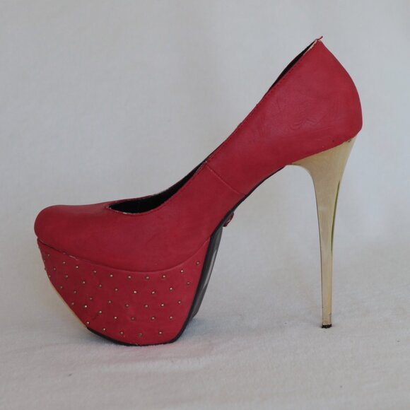 Red Sky high Gold Stiletto Platform heels - Picture 1 of 13